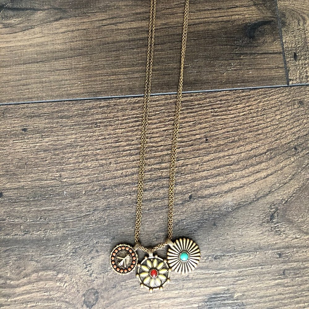 Lucky Brand Brass 3 Charm Necklace